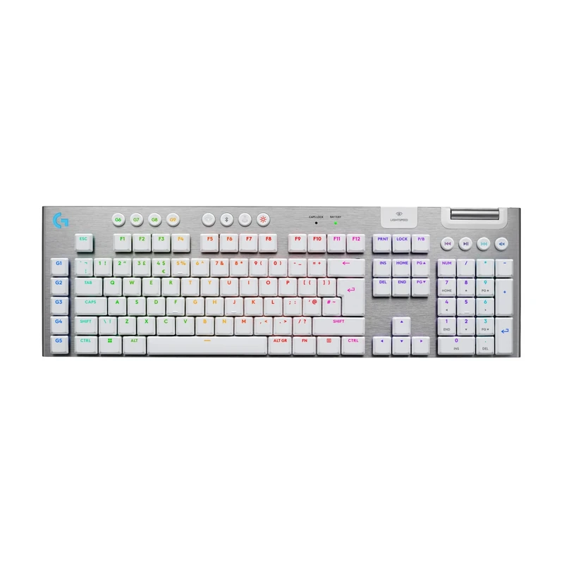 Logitech G G915 X LIGHTSPEED Low-Profile Wireless Gaming Keyboard, Double-Shot PBT Keycaps, Fully Programmable Keys, RGB Backlighting, GL Brown Tactile Switches - PC/Mac, QWERTY UK English - White