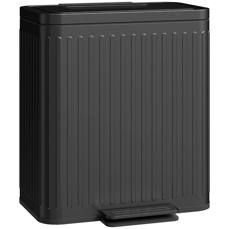 HOMCOM Dual Kitchen Bin, 2 x 20L Double Bin for Recycling and Waste, Fingerprint-proof Pedal Bin with Soft-Close Lid, Removable Inner Buckets, Black