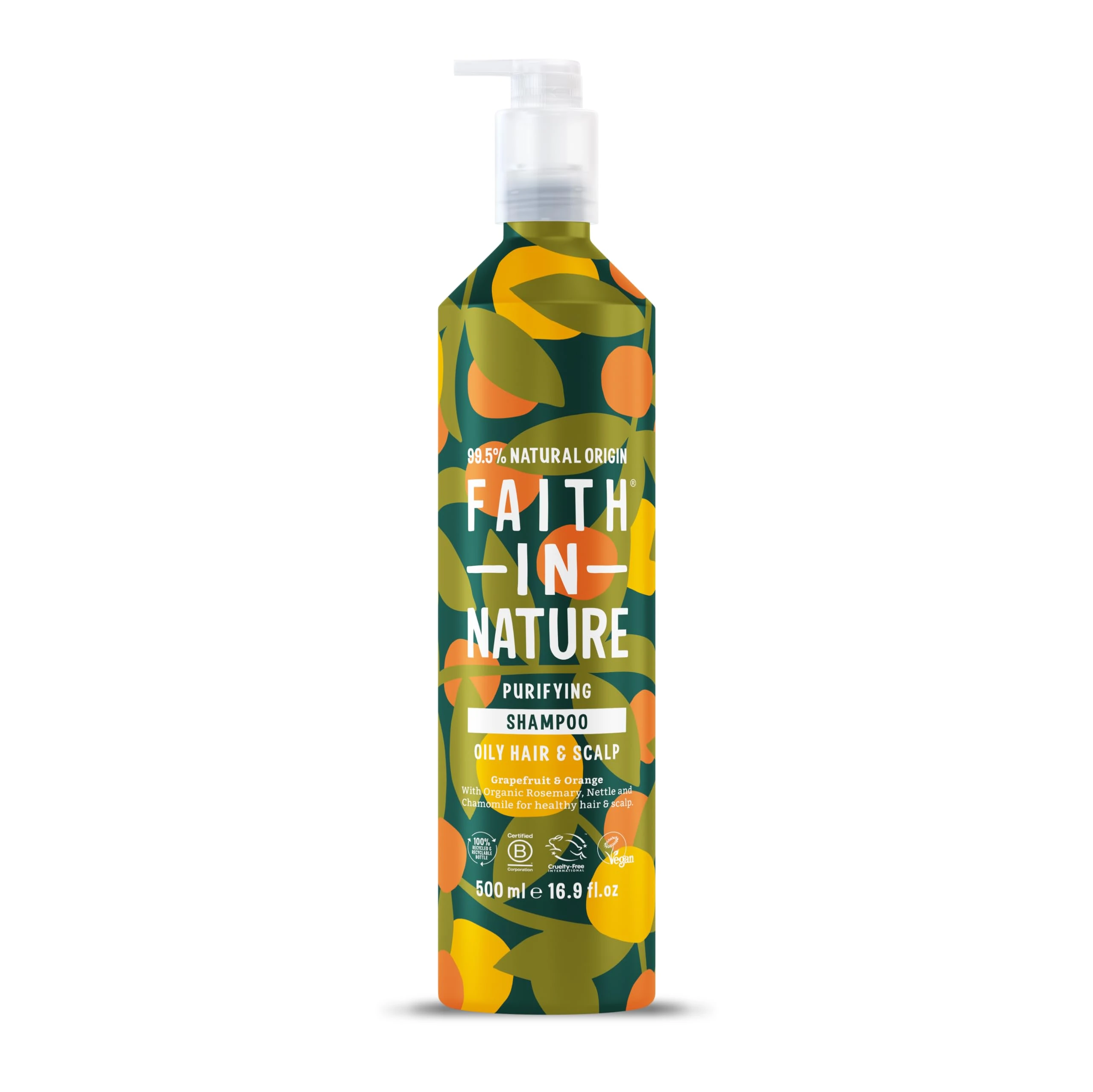 Faith In Nature - Natural Shampoo Aluminium Bottle - Vegan & Cruelty Free, No SLS or Parabens - 500ml, Grapefruit & Orange
