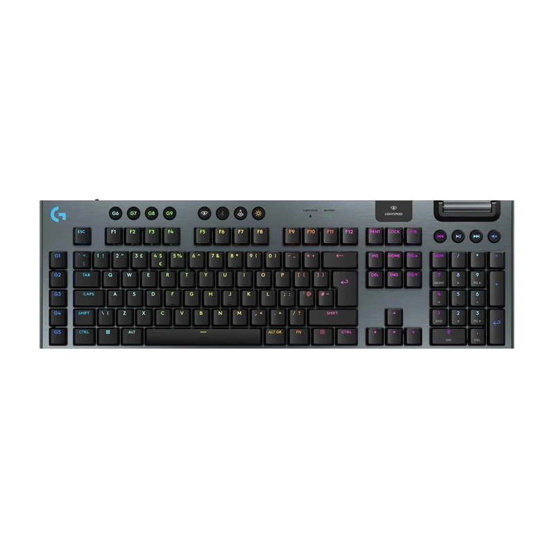 Logitech G G915 X LIGHTSPEED Low-Profile Wireless Gaming Keyboard, Double-Shot PBT Keycaps, Fully Programmable Keys, RGB Backlighting, GL Blue Clicky Switches - PC/Mac, QWERTY UK English - Black