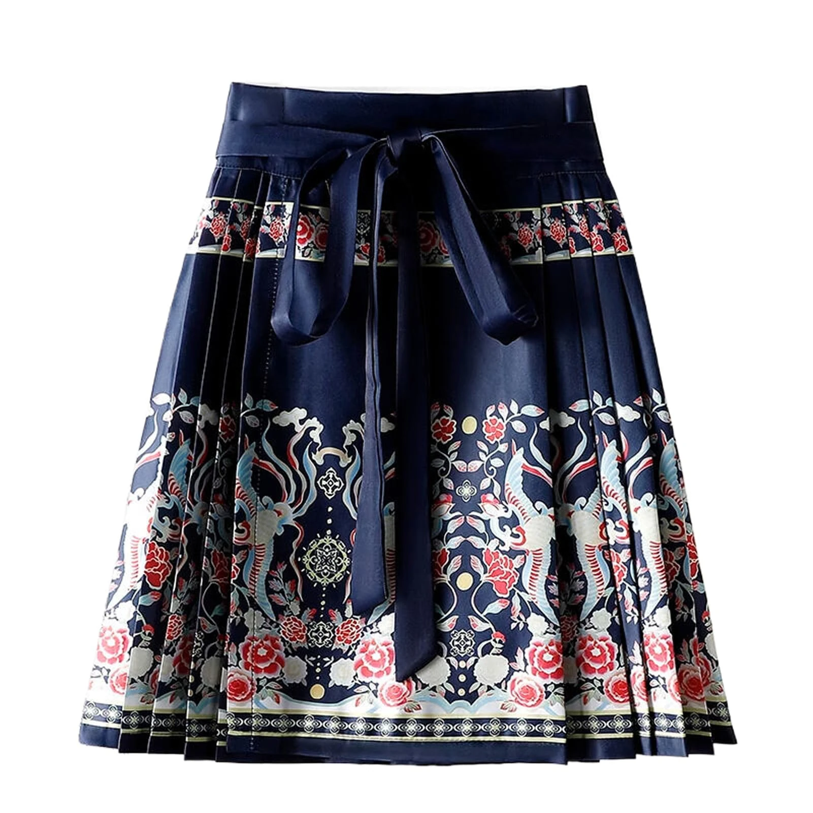 Spring Summer Mini Skirt Pleated Skirt High Waist Slim Fit Chinese Style Hanfu Short Horse Face Skirt Blue XS