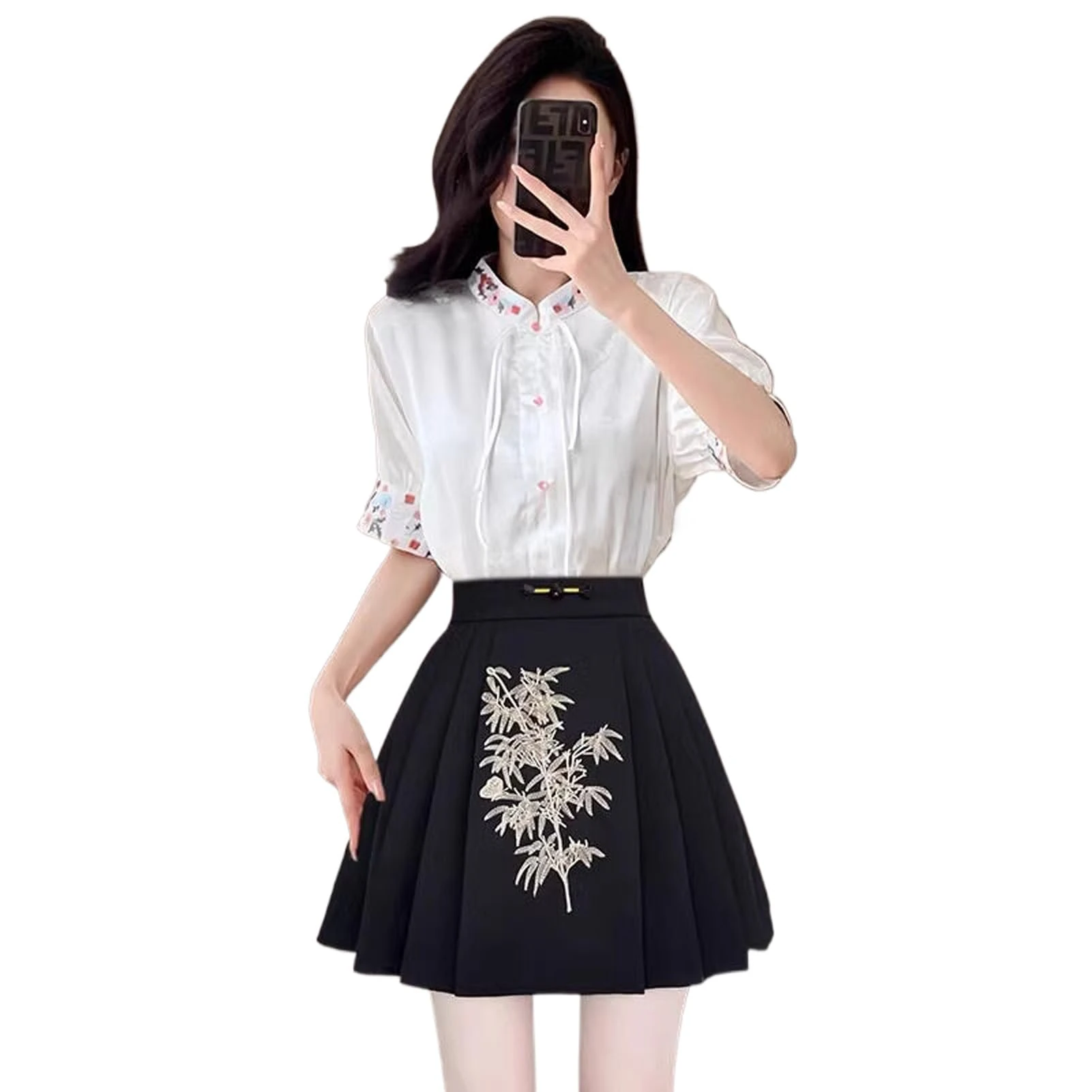 Chinese Style Short Horse Face Skirt Women Summer Thin Chiffon Top Pleated Mini Skirt B543 top Skirt XS