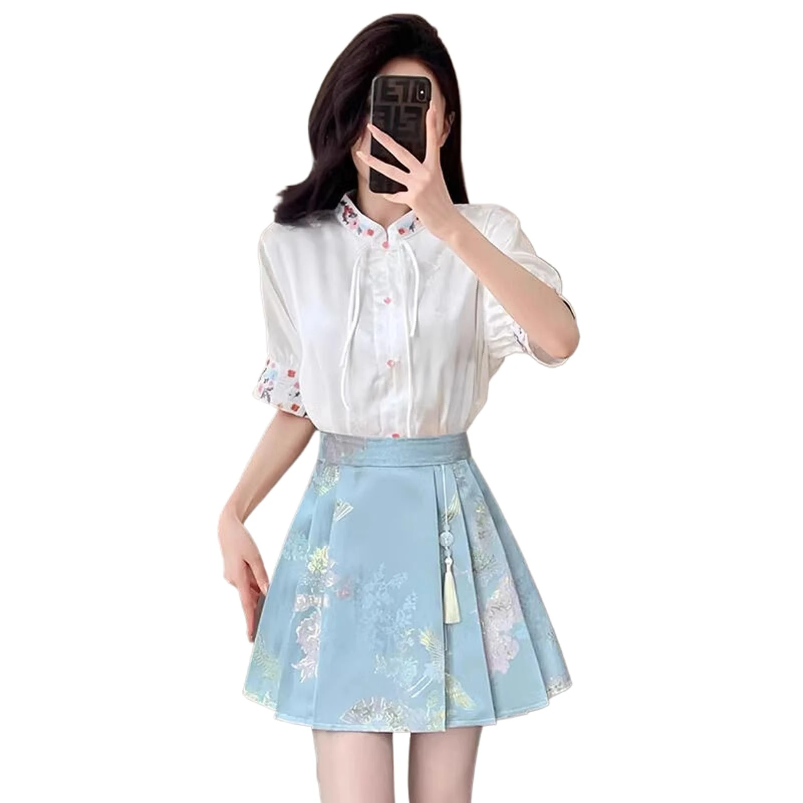 Chinese Style Short Horse Face Skirt Women Summer Thin Chiffon Top Pleated Mini Skirt H514 top Skirt XS