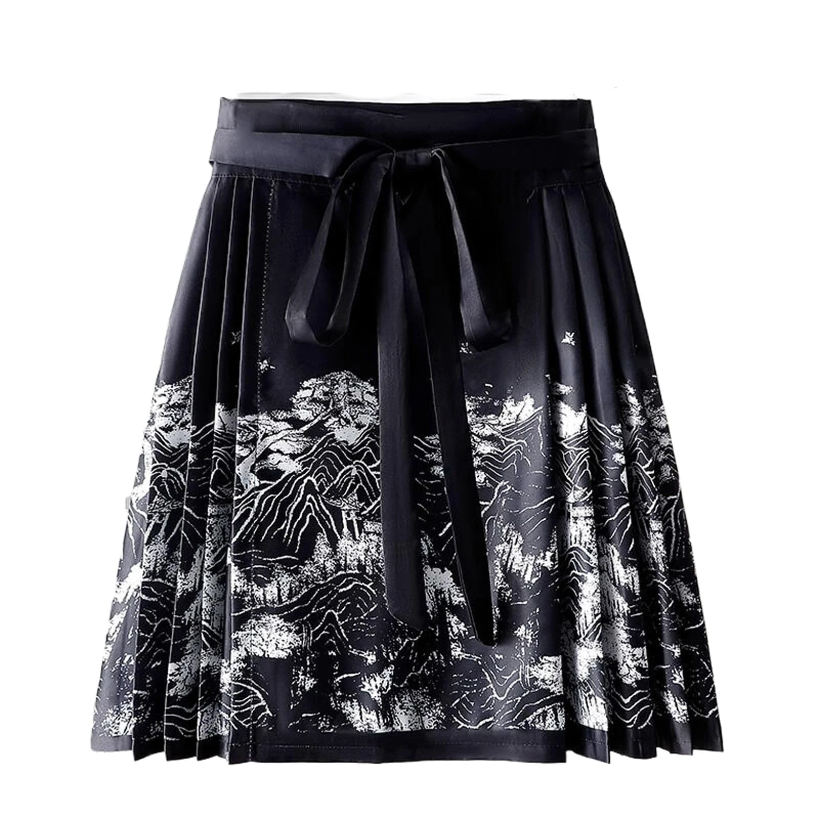 Spring Summer Mini Skirt Pleated Skirt High Waist Slim Fit Chinese Style Hanfu Short Horse Face Skirt Black 012 XS