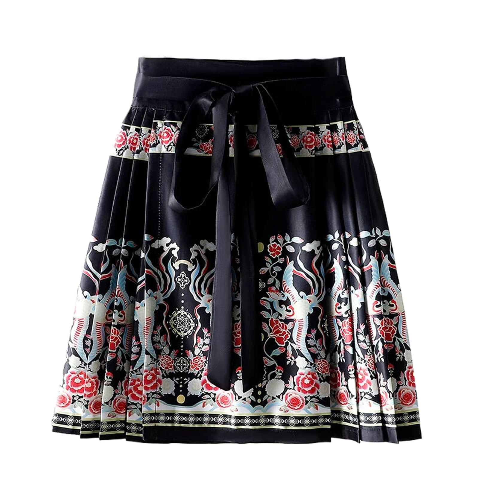 Spring Summer Mini Skirt Pleated Skirt High Waist Slim Fit Chinese Style Hanfu Short Horse Face Skirt Black XS