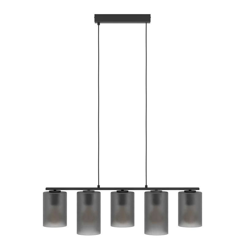 Eglo Pendant Lighting Colomera, 5 Light Hanging lamp Above Dining Table, Elegant Dining Room Ceiling Light Fixture, Black Metal and Smoked Glass, E27 Socket, 80 cm