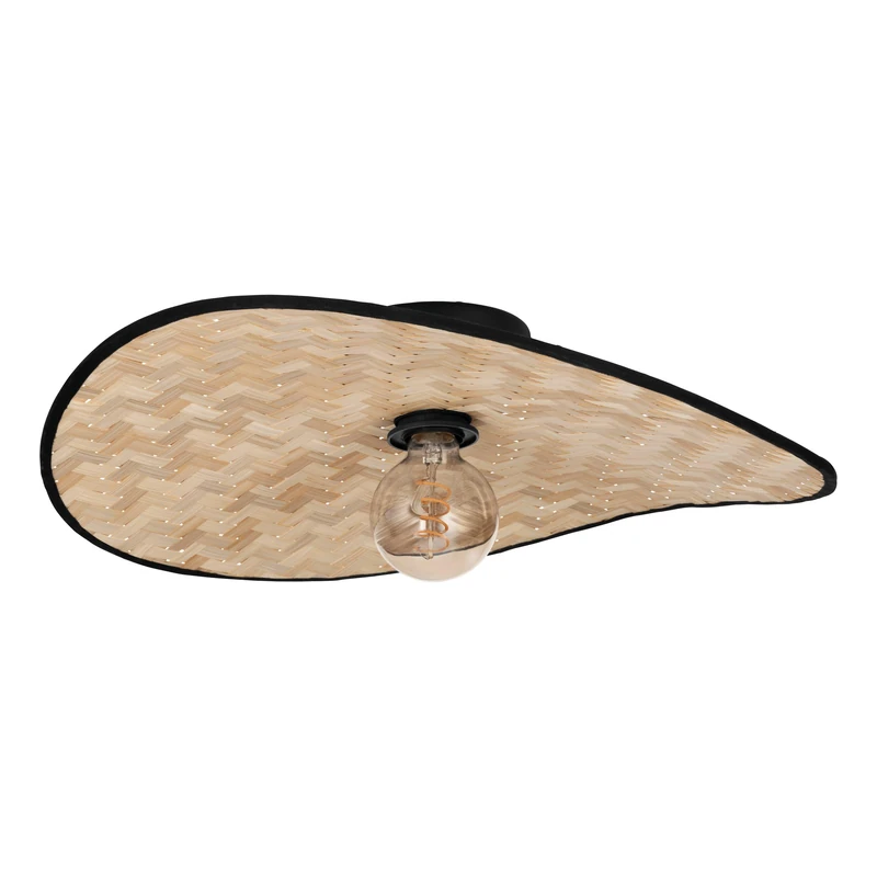 Eglo Ceiling lamp Marywell, Japanese-Style Ceiling Light Light Fitting, Living Room Lighting Made of Metal in Black and Bamboo in Natural Colour, E27 Socket, 50 x 34.5 cm