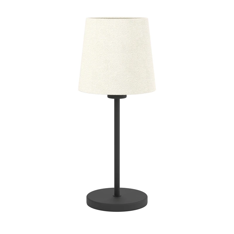 Eglo Table lamp Febres, Bedside lamp with Fabric lampshade, Room Decoration Bedroom, Living Room Lighting Made of Black Metal and bouclé Fabric in White, E27 Socket