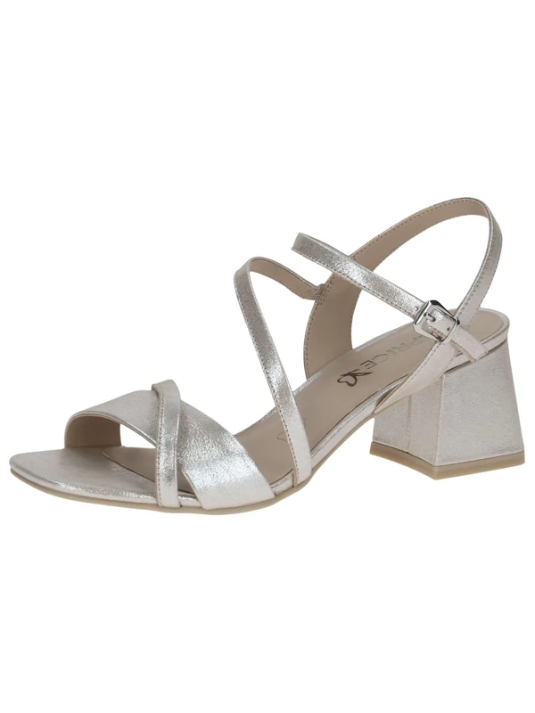 CAPRICE Women's Leather Heeled Sandals Festive, Silver (Taupe Sue.Met.), 6 UK