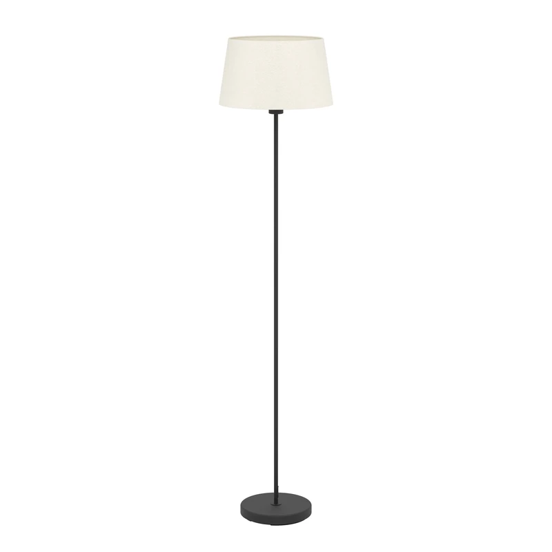 Eglo Floor lamp Febres, floorlamp with Fabric lampshade, Standing lamp Made of Black Metal and bouclé Fabric in White, Living Room Lighting with footswitch, E27 Socket