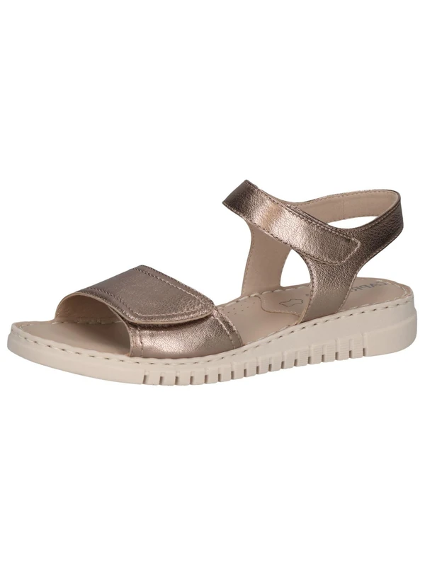 CAPRICE Women Sandals Flat Leather Comfortable, Beige (Taupe Metallic), 3.5 UK