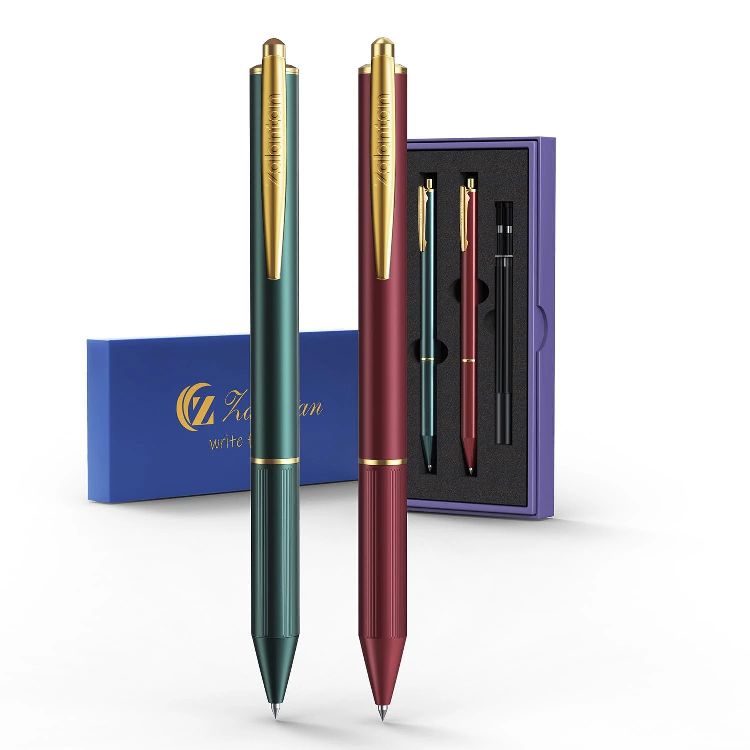 Zalantan pens for women Retractable Ballpoint Pens Fancy Nice pen Smooth Writing Archival Ink Leak-Proof - 2 Pens/Box with 2 Refills