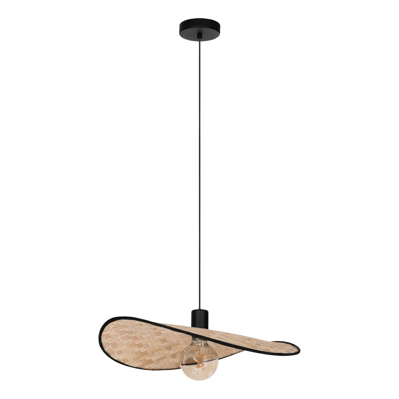 Eglo Pendant Lighting Marywell, Hanging lamp Over Dining Table, Dining Room Ceiling Light Fixture Japanese Design, Black Metal and Natural Bamboo, E27 Socket, 50 x 34.5 cm