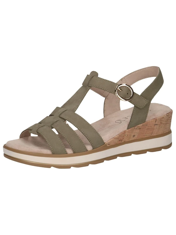CAPRICE Women Sandals Wedge Heel Leather with Hook-and-Loop Closure, Green (Olive Nubuc), 4 UK