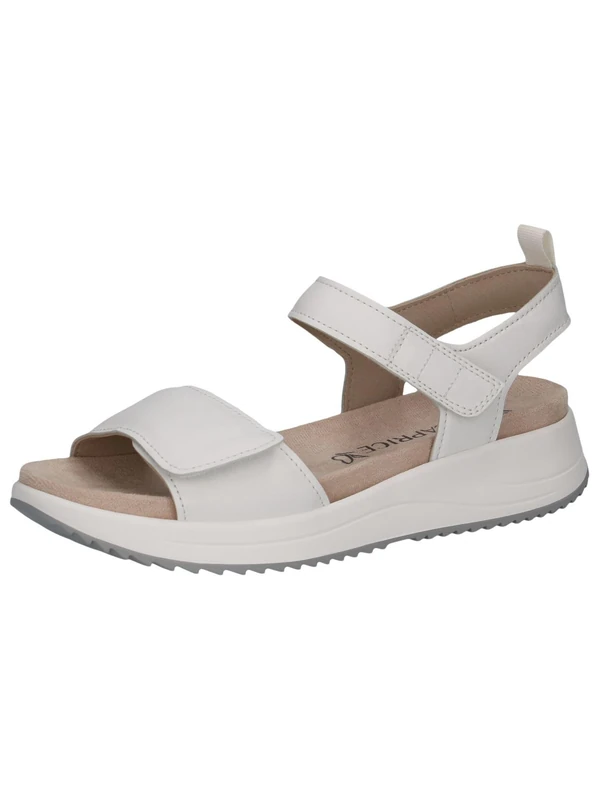 CAPRICE Women Sandals flat Leather with Hook-and-Loop Closure, White (White Nappa), 3.5 UK