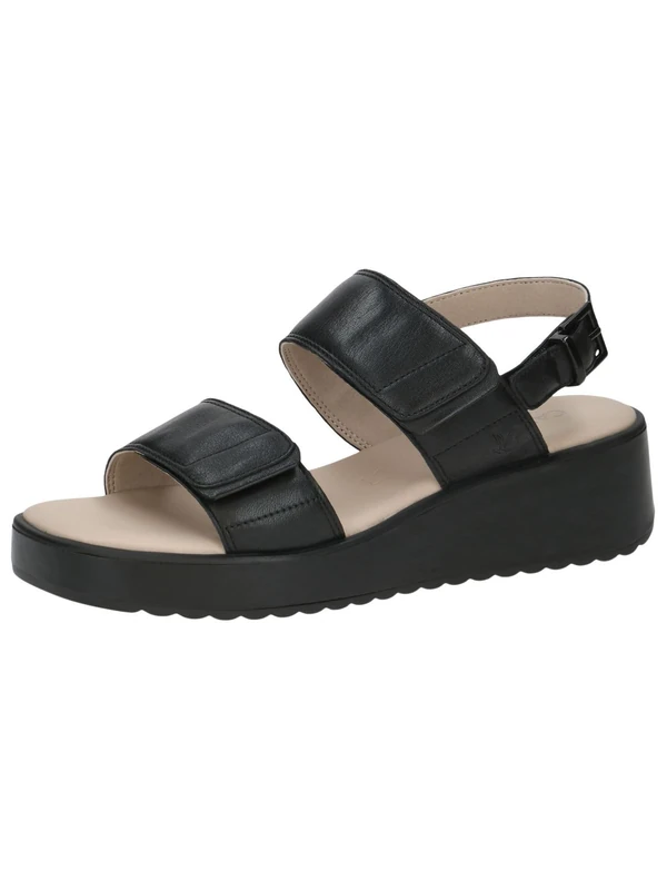 CAPRICE Women Sandals Wedge Heel Leather Wedges, Black (Black Nappa), 5 UK