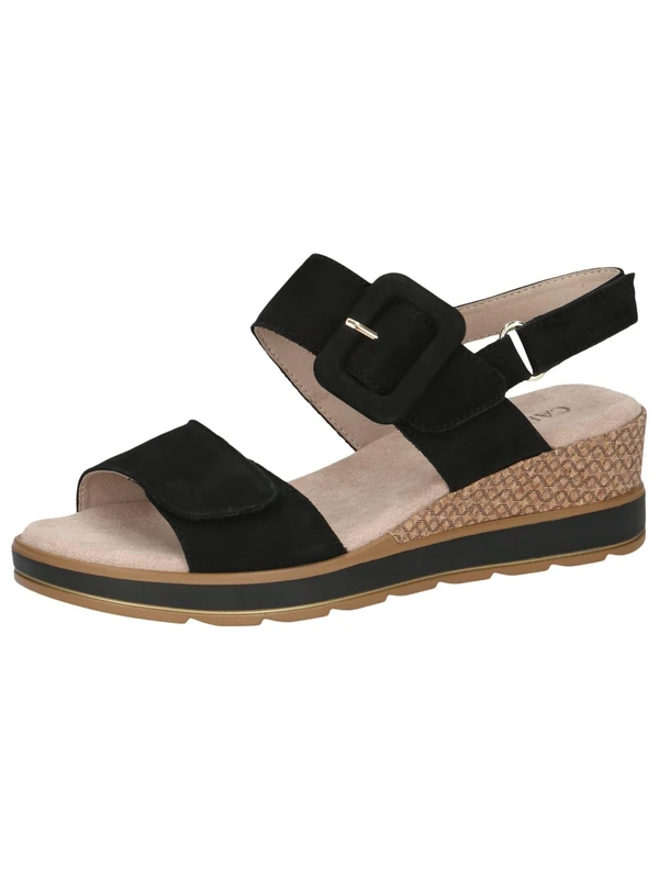 CAPRICE Women Sandals Heeled Leather with Footbed, Black (Black Nubuc), 3.5 UK