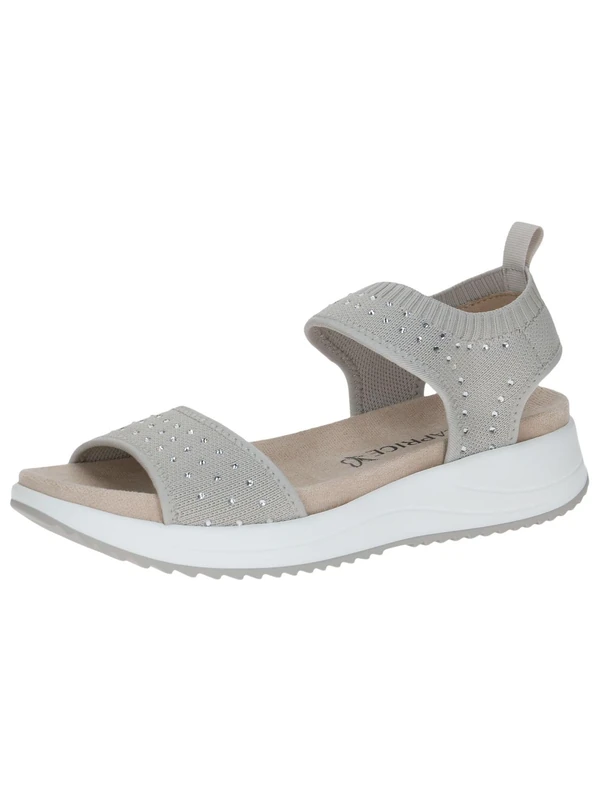 CAPRICE Women Sandals Flat Slip-On Glitter Details, Gray (Lt Grey Knit), 6 UK
