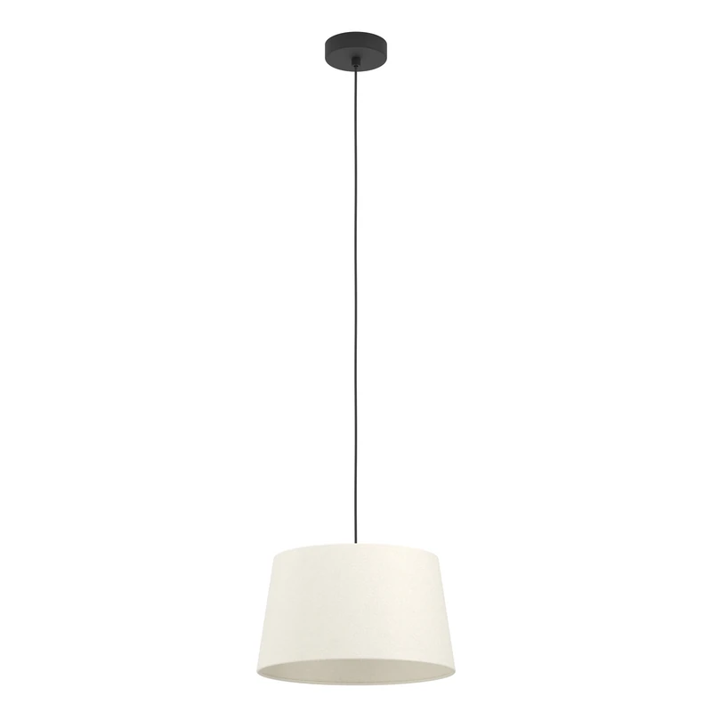 Eglo Pendant Lighting Febres, Hanging lamp Above Dining Table, Dining Room Ceiling Light Fixture, Made of bouclé Fabric, Metal in Black and Textile in White, E27 Socket, Ø 35 cm