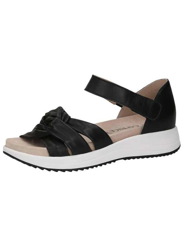 CAPRICE Women Sandals Flat Leather with Hook-and-Loop Closure, Black (Black Nappa), 5 UK