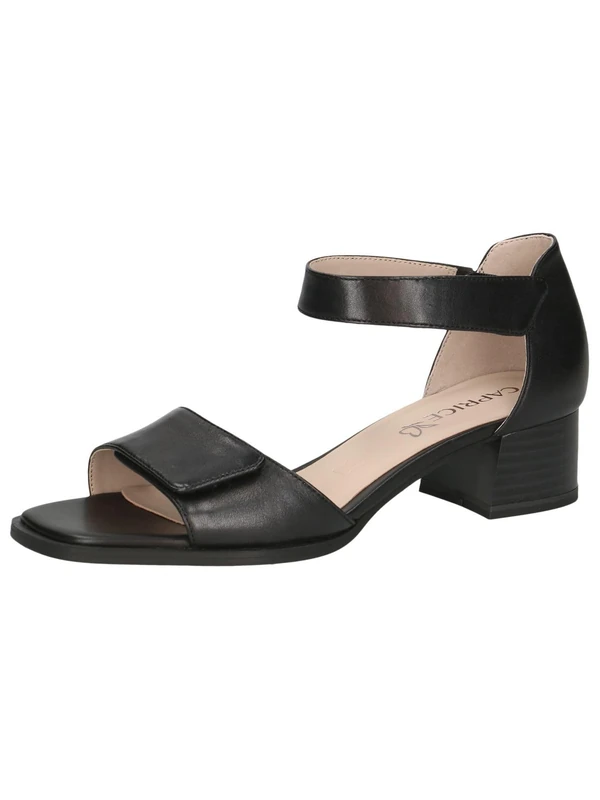 CAPRICE Women's leather heeled sandals with trapezoid heel, Black (Black Nappa), 5 UK