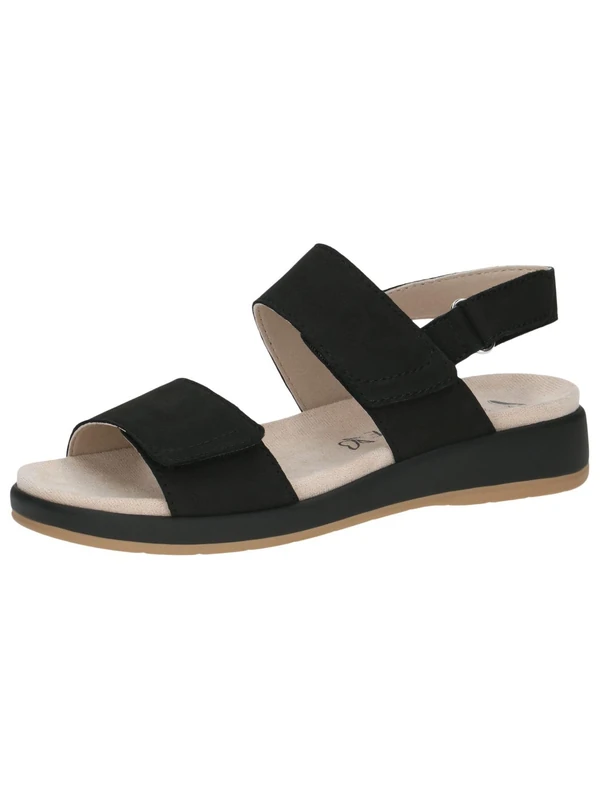 CAPRICE Women Sandals flat Leather with Hook-and-Loop Closure, Black (Black Nubuc), 5 UK