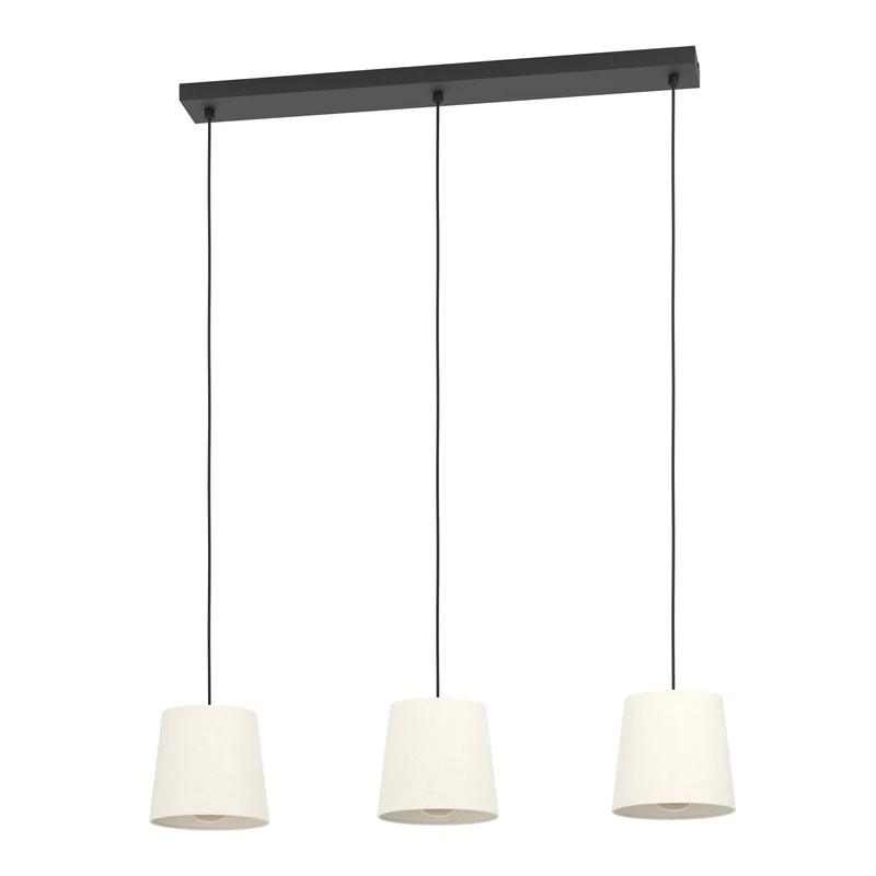 Eglo Pendant Lighting Febres, 3 Light Hanging lamp Above Dining Table, Dining Room Ceiling Light Fixture, Made of bouclé Fabric, Metal in Black and Textile in White, E27 Socket, 88 cm