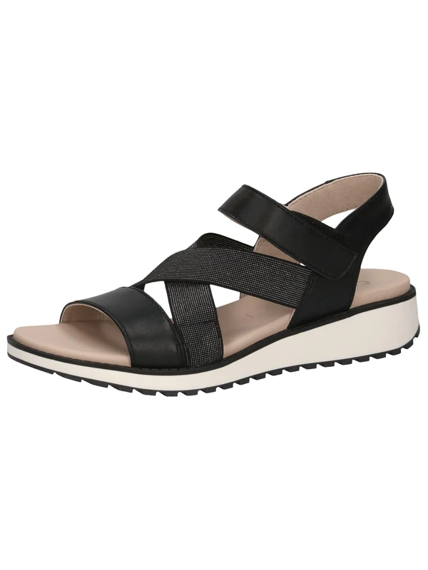 CAPRICE Women Sandals Flat with Hook-and-Loop Closure Elastic, Black (Black Nappa), 6.5 UK