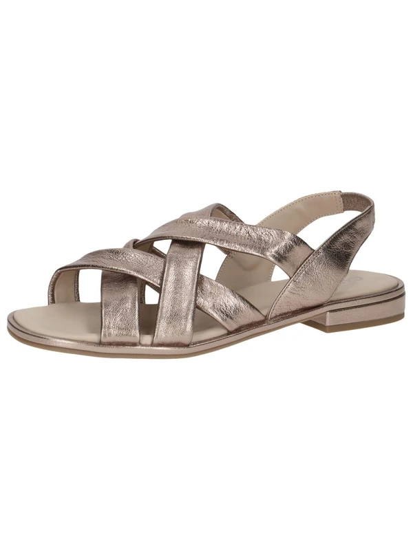 CAPRICE Women's Leather Flat Sandals Summer, Beige (Taupe Metallic), 6.5 UK