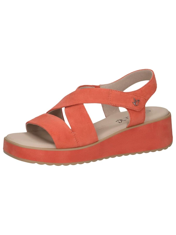 CAPRICE Women Sandals Wedge Heel Leather Wedges, Orange (Orange Suede), 7.5 UK