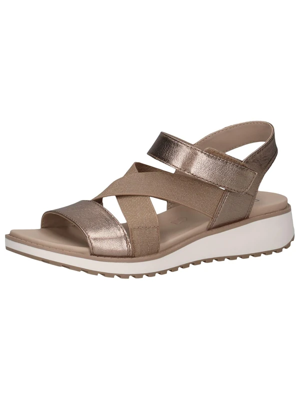 CAPRICE Women Sandals Flat with Hook-and-Loop Closure Elastic, Beige (Taupe Metallic), 7.5 UK