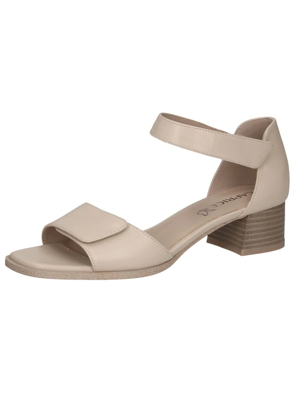 CAPRICE Women's leather heeled sandals with trapezoid heel, Cream (Offwhite Nappa), 5 UK