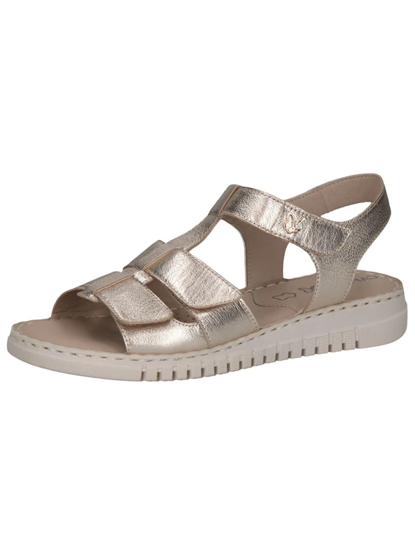CAPRICE Women Sandals flat Leather with Hook-and-Loop Closure, Metallic (Platin Metal.), 5 UK