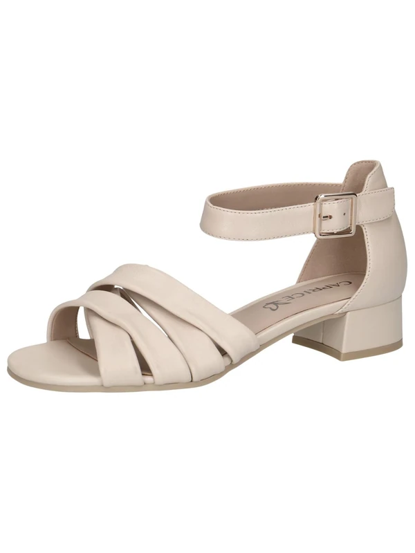CAPRICE Women's Leather Heeled Sandals with Buckle, Cream (Cream Perlato), 7 UK