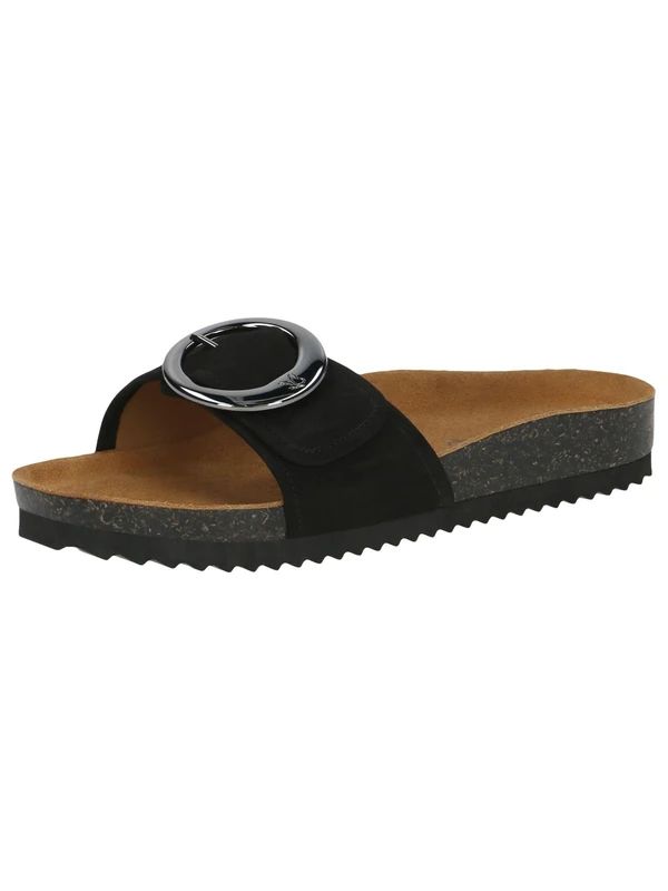 CAPRICE Women's leather mules with buckle, Black (Black Nubuc), 4 UK