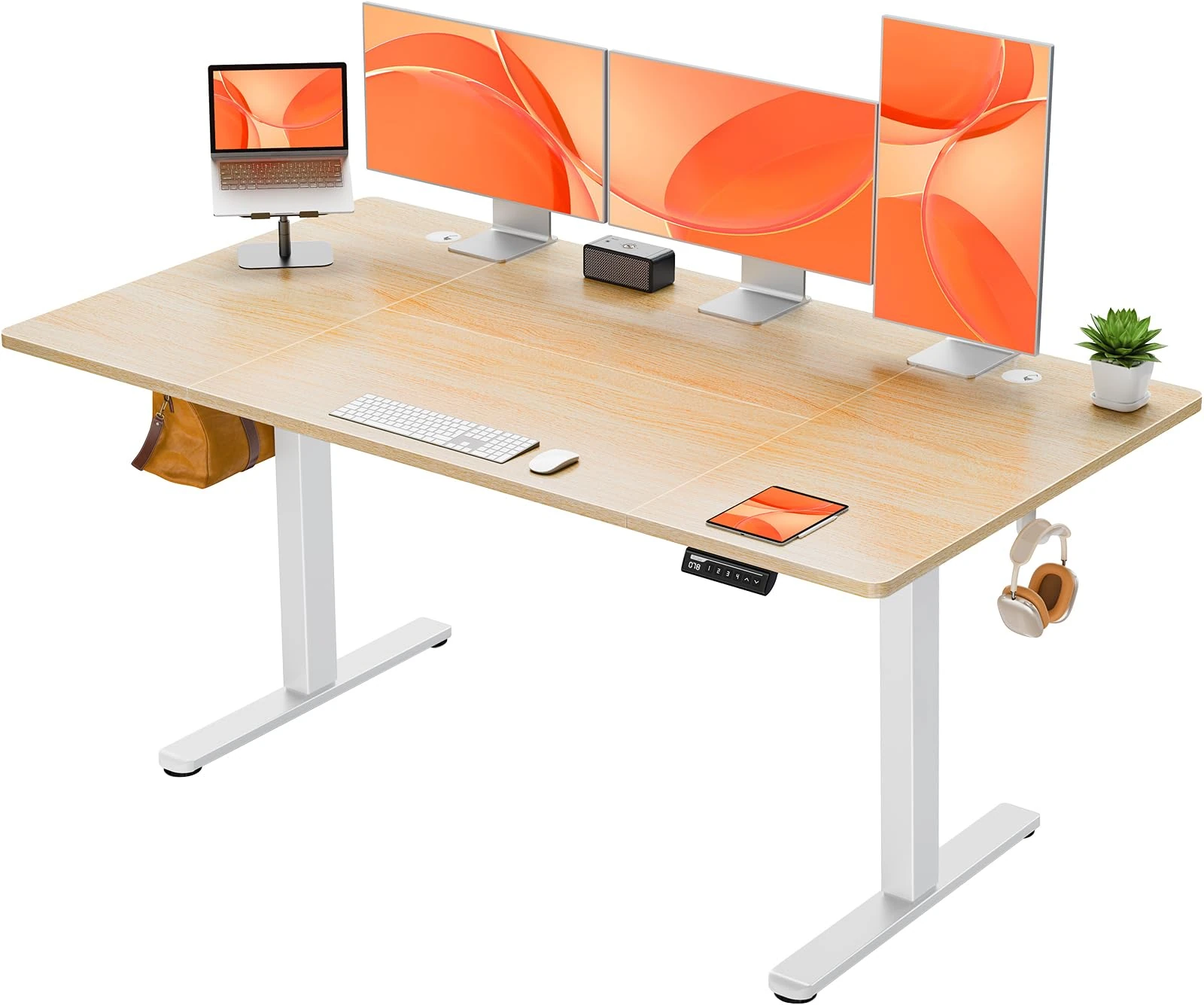 ErGear Electric Standing Desk Height Adjustable 160 x 80cm, Sit Stand Desk with 4 Memory Smart Pannel, Home Office Desk with Splice Board