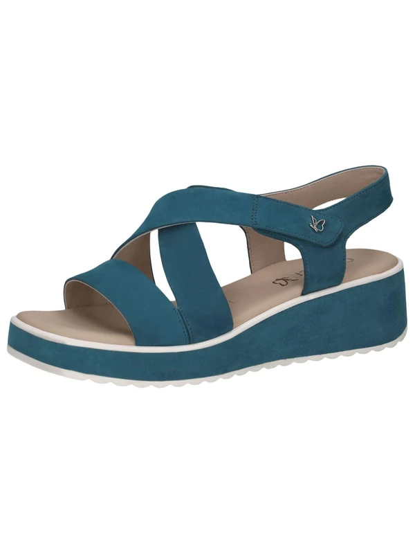 CAPRICE Women Sandals Wedge Heel Leather Wedges, Blue (Blue Nubuc), 6 UK
