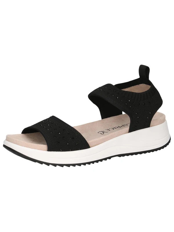 CAPRICE Women Sandals flat Slip-On Glitter Details, Black (Black Knit), 5 UK