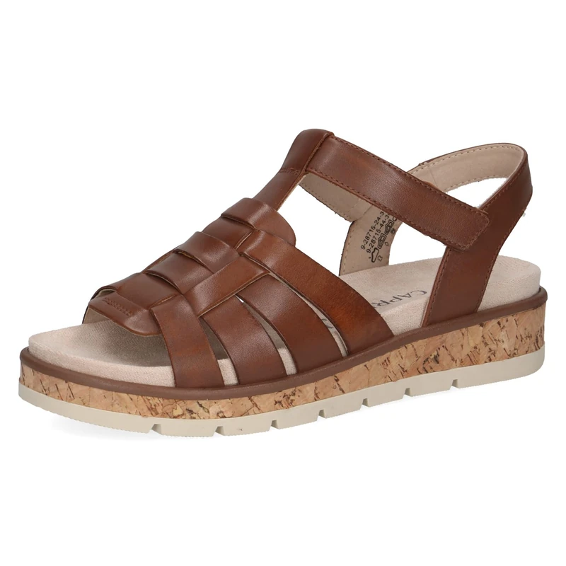CAPRICE Women Sandals Flat Leather with Hook-and-Loop Closure, Brown (Cognac Nappa), 7.5 UK - Image 1