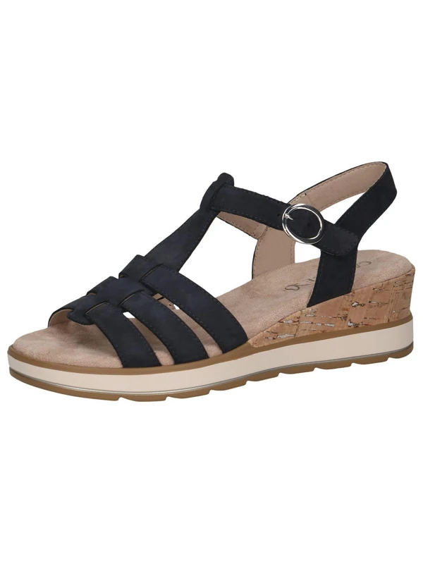 CAPRICE Women Sandals Wedge Heel Leather with Hook-and-Loop Closure, Blue (Ocean Nubuc), 6.5 UK