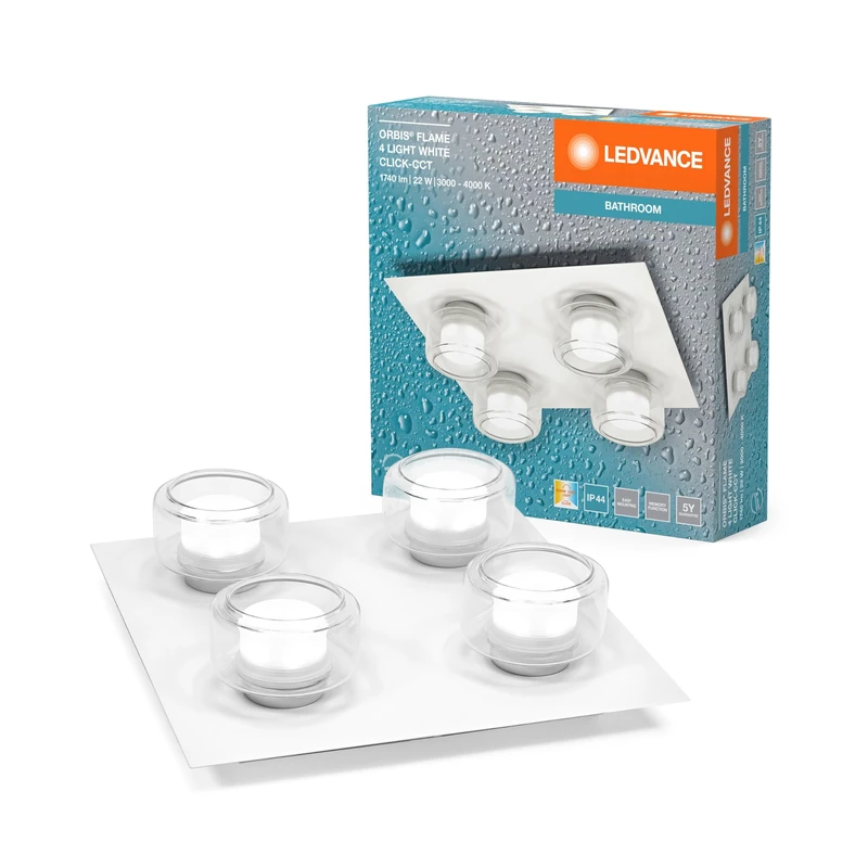 LEDVANCE ORBIS Flame Wall and Deckenleuchte mit LED, white, 22W, 1400lm, 3000/4000K, Farbtemperatur über Wandschalter einstellbar (kaltweiß und warmweiß), IP44 Schutz vor Fremdkörpern und Spritzwasser