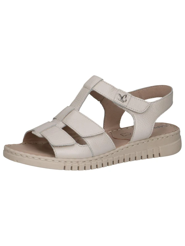 CAPRICE Women Sandals Flat Leather with Hook-and-Loop Closure, Beige (Pearl Nappa), 6.5 UK