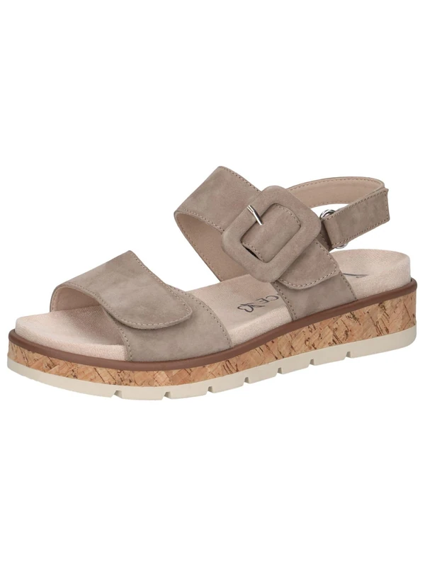 CAPRICE Women Sandals Flat Leather Platform, Brown (Taupe Suede), 6.5 UK