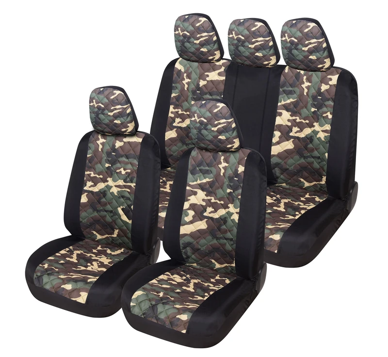 Auto Accessori Lupex A23 Universal Car Seat Covers, Front and Rear (Full Set Bicolour, Camouflage Green)