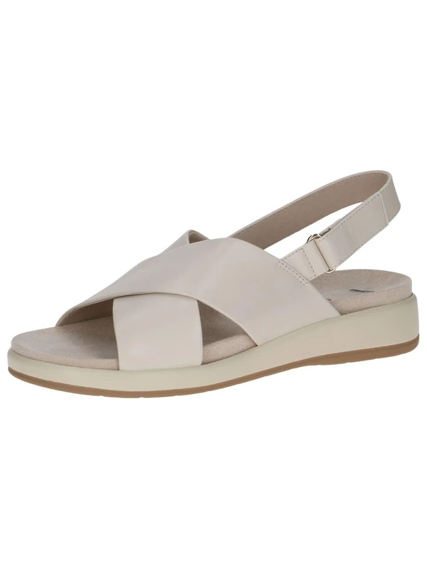 CAPRICE Women Sandals flat Leather with Hook-and-Loop Closure, Cream (Cream Perlato), 4 UK