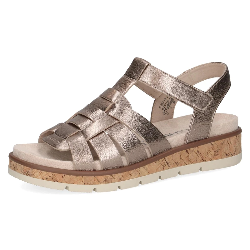 CAPRICE Women Sandals Flat Leather with Hook-and-Loop Closure, Beige (Taupe Metallic), 4 UK