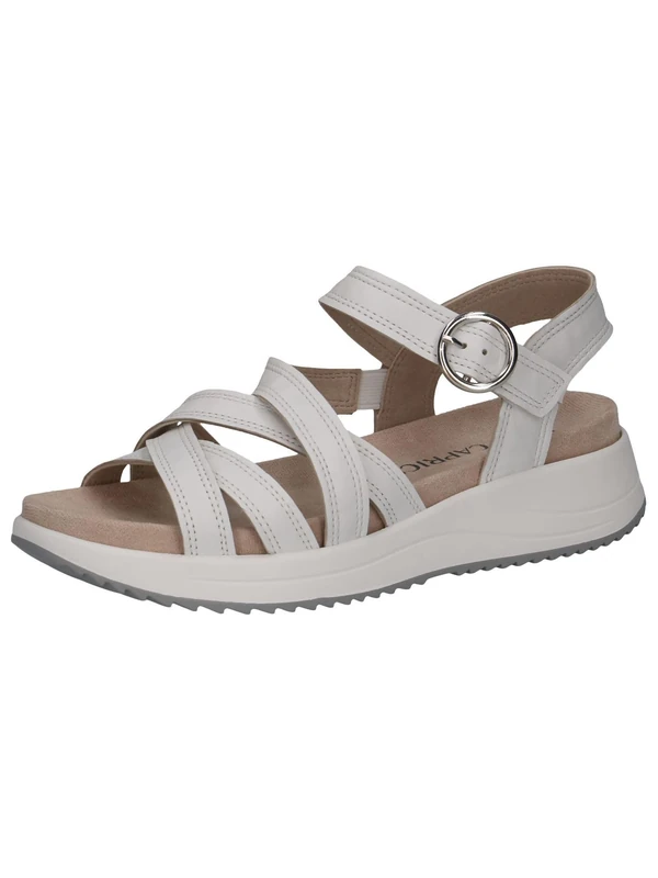 CAPRICE Women Sandals flat Leather Casual, White (White Nappa), 6 UK