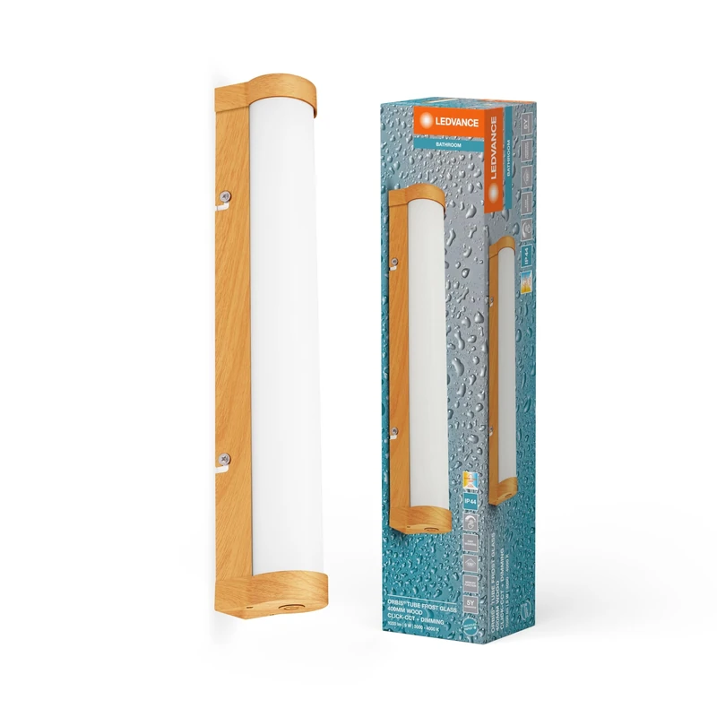 LEDVANCE Orbis Spiegel Tube with LED, Glas/Holzdekor gefrostetes, 9W, 900lm, dimmbar, 3000/4000K über Wandschalter einstellbar, 40 cm Durchmesser, IP44 Schutz VOR Fremdkörpern/Spritzwasser