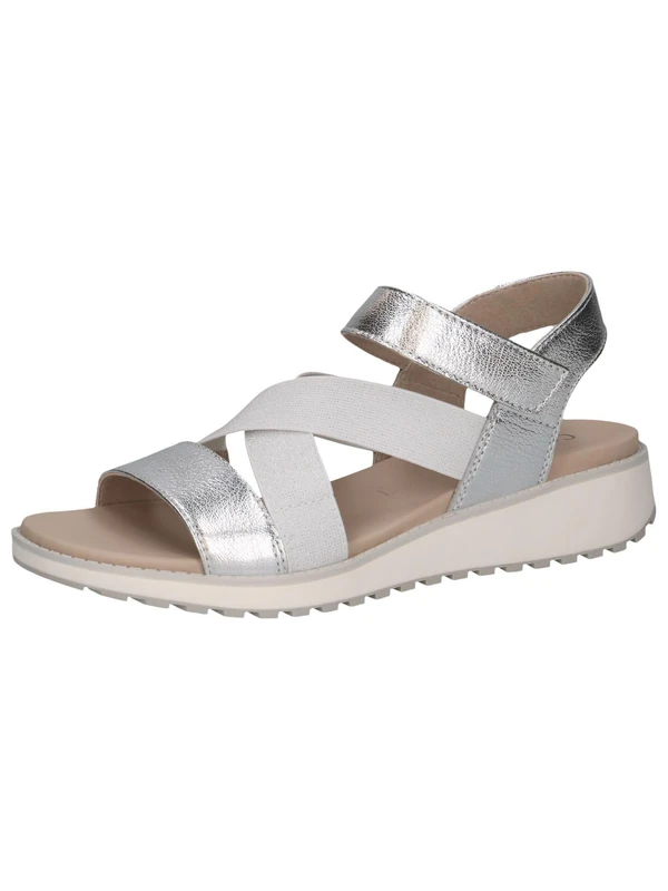 CAPRICE Women Sandals Flat with Hook-and-Loop Closure Elastic, Silver (Silver Metal.), 4 UK