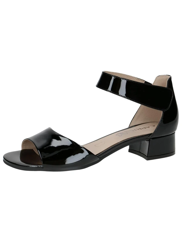 CAPRICE Women Sandals with Heel Leather Straps, Black (Black Patent), 4.5 UK